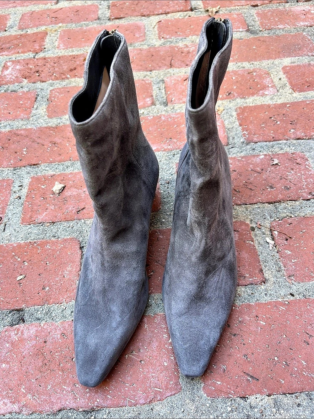 NWOT!! J. CREW, gray suede heeled ankle boots, women’s size 9 1/2.